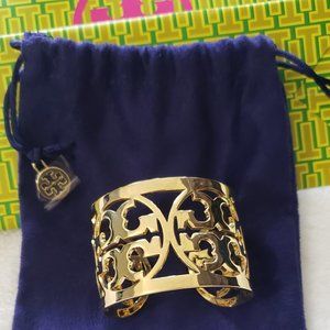 Tory Burch Gold Wide Logo Reva Cuff Bracelet